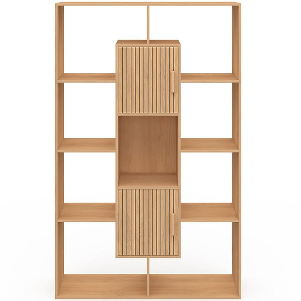 ID MARKET - Etagère bibliothèque COLETTE avec 11 compartiments et 2 cases JULIETTE effet lattes 143 cm - large