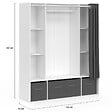 ID MARKET - Dressing double penderie DIANE 140 x 45 x 167 cm blanc avec étagères + boites de rangement + rideau gris - vignette