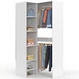 ID MARKET - Dressing d'angle modulable L. 90 / 127 cm MELMAN double penderie + étagères blanc - vignette