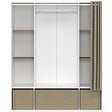 ID MARKET - Dressing double penderie DIANE 140 x 45 x 167 cm blanc avec étagères + boites de rangement + rideau taupe - vignette