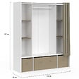 ID MARKET - Dressing double penderie DIANE 140 x 45 x 167 cm blanc avec étagères + boites de rangement + rideau taupe - vignette