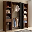 ID MARKET - Dressing extensible double MERYL 120/180 x 50 x 180 cm noyer avec étagères + double penderie + rideau noir - vignette