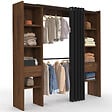 ID MARKET - Dressing extensible double MERYL 120/180 x 50 x 180 cm noyer avec étagères + double penderie + rideau noir - vignette