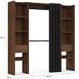 ID MARKET - Dressing extensible double MERYL 120/180 x 50 x 180 cm noyer avec étagères + double penderie + rideau noir - vignette
