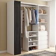ID MARKET - Dressing extensible XXL MARTY 120/170 x 50 x 180 cm blanc avec 4 tiroirs + étagères + penderie + rideau gris - vignette