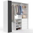 ID MARKET - Dressing extensible XXL MARTY 120/170 x 50 x 180 cm blanc avec 4 tiroirs + étagères + penderie + rideau gris - vignette