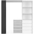 ID MARKET - Dressing extensible XXL MARTY 120/170 x 50 x 180 cm blanc avec 4 tiroirs + étagères + penderie + rideau gris - vignette