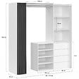 ID MARKET - Dressing extensible XXL MARTY 120/170 x 50 x 180 cm blanc avec 4 tiroirs + étagères + penderie + rideau gris - vignette