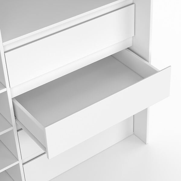 ID MARKET - Dressing extensible XXL MARTY 120/170 x 50 x 180 cm blanc avec 4 tiroirs + étagères + penderie + rideau gris - large