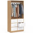 ID MARKET - Dressing penderie L. 80 cm UPPAH avec 6 tiroirs bois façon hêtre et blanc - vignette