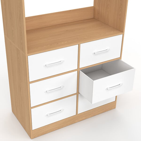 ID MARKET - Dressing penderie L. 80 cm UPPAH avec 6 tiroirs bois façon hêtre et blanc - large