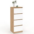 ID MARKET - Meuble d'appoint 4 tiroirs TOMI 30 cm chiffonnier bois façon hêtre et blanc pour entrée salle de bain - vignette