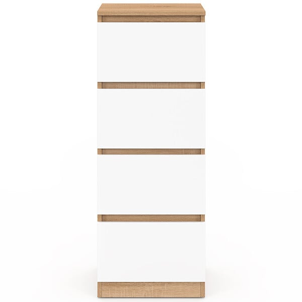 ID MARKET - Meuble d'appoint 4 tiroirs TOMI 30 cm chiffonnier bois façon hêtre et blanc pour entrée salle de bain - large