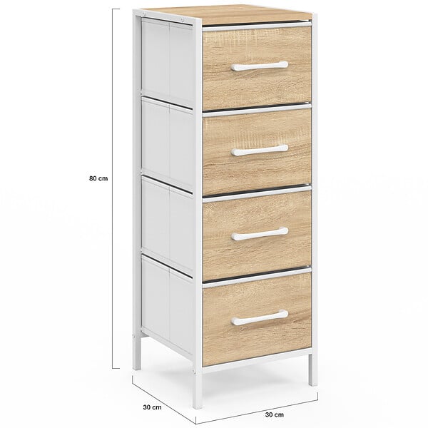 ID MARKET - Meuble d'appoint 4 tiroirs UTAH 30 cm chiffonnier, meuble de rangement design industriel bois et blanc - large