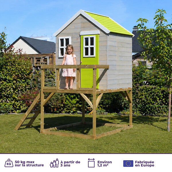 KANGUI - Maisonnette Enfant Extérieur en Bois TINNI avec Plateforme - large