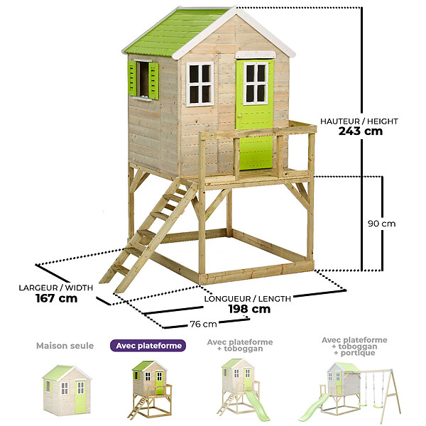 KANGUI - Maisonnette Enfant Extérieur en Bois TINNI avec Plateforme - large