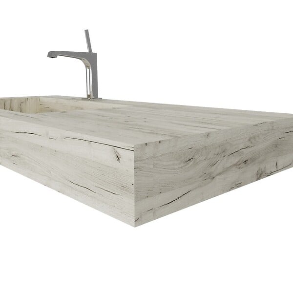 KIAMAMI VALENTINA - Hpl Lavabo De Salle De Bain Avec Vasque Gauche Chêne Glacé 100Cm - large