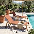 OVIALA - Lot de 2 bains de soleil effet bois inclinable avec roues terracotta - Futuna - vignette