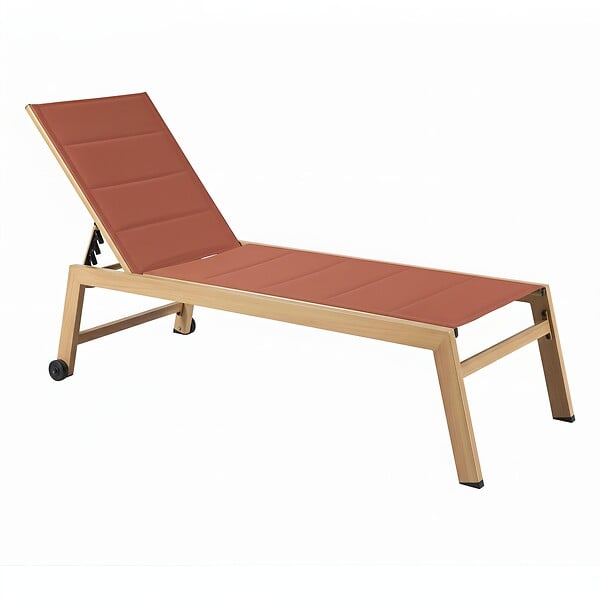 OVIALA - Lot de 2 bains de soleil effet bois inclinable avec roues terracotta - Futuna - large