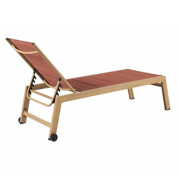 OVIALA - Lot de 2 bains de soleil effet bois inclinable avec roues terracotta - Futuna - large