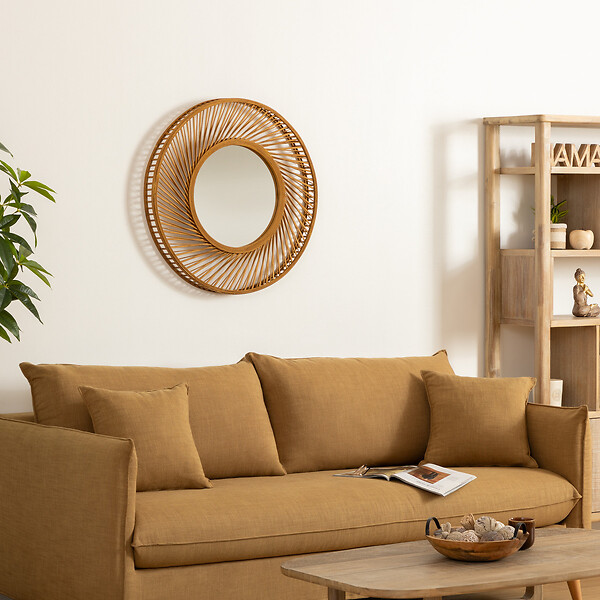 ATMOSPHERA - Grand Miroir mural spirale en Bambou naturel D 72 cm - large