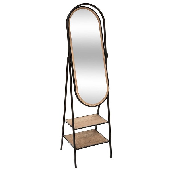 ATMOSPHERA - Miroir sur pied en Bois et Métal avec 2 étagères 160 x 44 cm - large