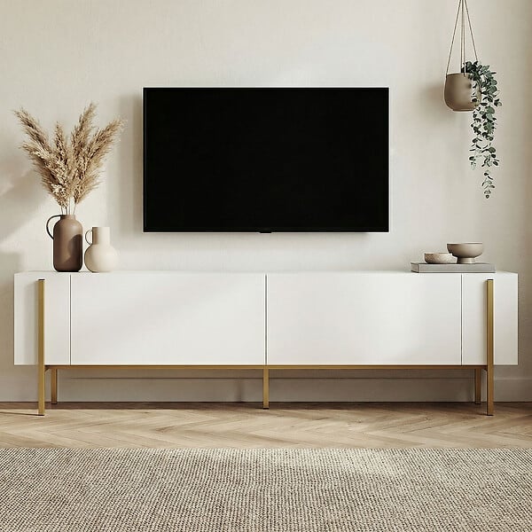 HABITAT ET JARDIN - Meuble TV en bois "Nexus" - 180 x 30 x 45 cm - Blanc / Or - large