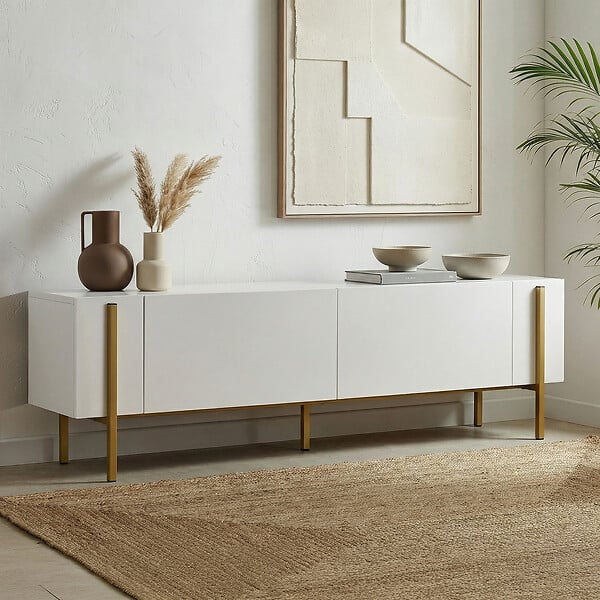 HABITAT ET JARDIN - Meuble TV en bois "Nexus" - 180 x 30 x 45 cm - Blanc / Or - large