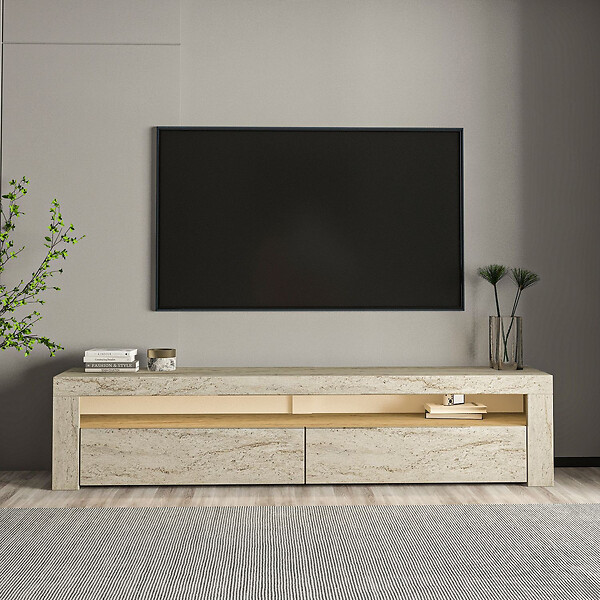 HABITAT ET JARDIN - Meuble TV en bois "Bati" - 150 x 36 x 46 cm - Travertin - large