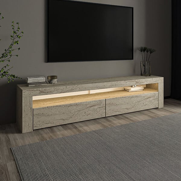 HABITAT ET JARDIN - Meuble TV en bois "Bati" - 150 x 36 x 46 cm - Travertin - large