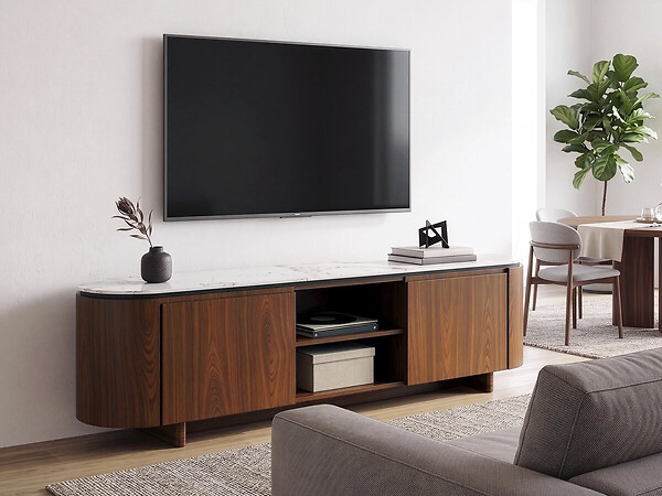 HABITAT ET JARDIN - Meuble TV en bois avec plateau en céramique "Stonea" - 200 x 40 x 55 cm - Marron - large