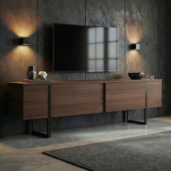 HABITAT ET JARDIN - Meuble TV en bois "Onera" - 180 x 30 x 50 cm - Noyer / Noir - large