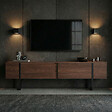 HABITAT ET JARDIN - Meuble TV en bois "Onera" - 180 x 30 x 50 cm - Noyer / Noir - vignette