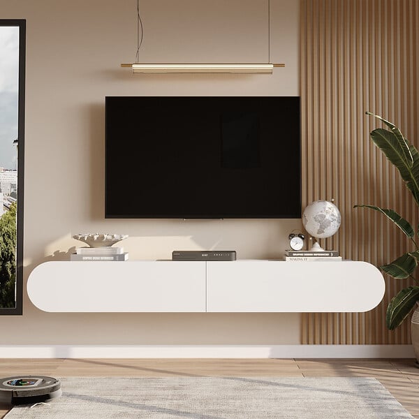 HABITAT ET JARDIN - Meuble TV en bois "LUM1" - 180 x 31 x 29 cm - Blanc - large