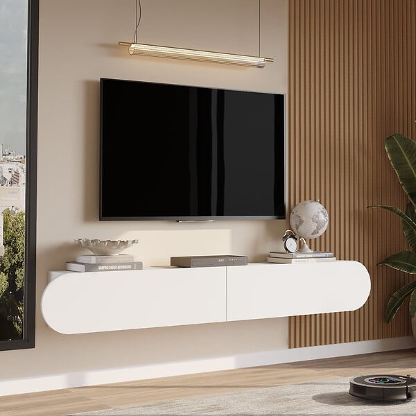 HABITAT ET JARDIN - Meuble TV en bois "LUM1" - 180 x 31 x 29 cm - Blanc - large