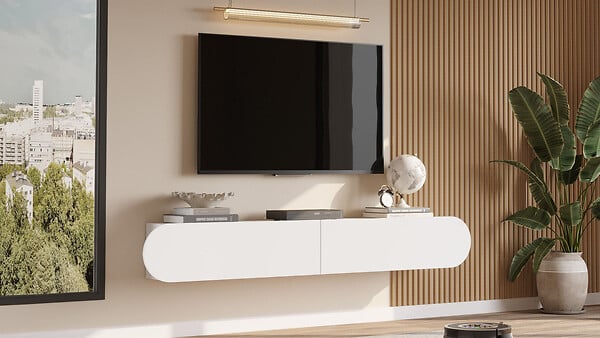 HABITAT ET JARDIN - Meuble TV en bois "LUM1" - 180 x 31 x 29 cm - Blanc - large