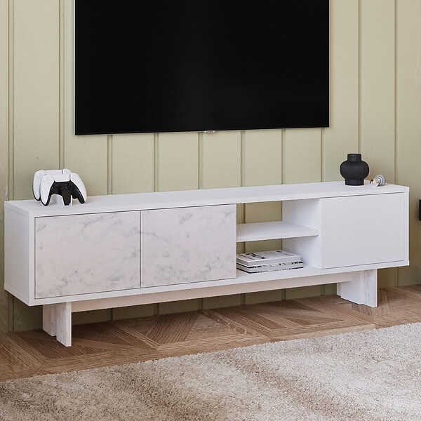 HABITAT ET JARDIN - Meuble TV en bois "Ravello" - 150 x 30 x 45 cm - Blanc - large