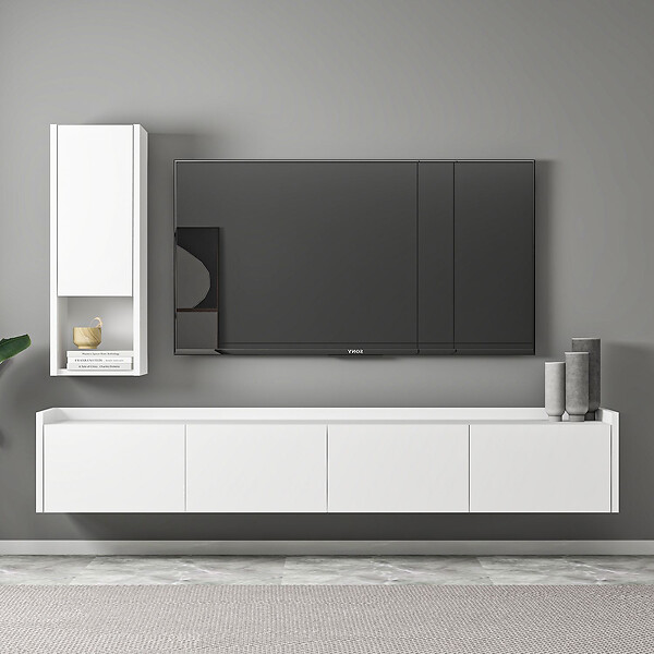 HABITAT ET JARDIN - Meuble TV avec étagère murale en bois "Sema" - 160 x 30 x 35 cm - Blanc - large