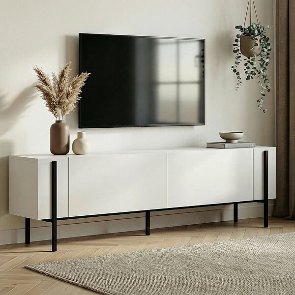 HABITAT ET JARDIN - Meuble TV en bois "Nexus" - 180 x 30 x 45 cm - Bois Noir / Noir - large