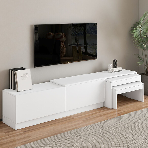 HABITAT ET JARDIN - Meuble TV en bois "Nest" - 180 x 30 x 36 cm - Blanc - large
