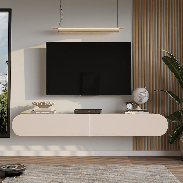 HABITAT ET JARDIN - Meuble TV en bois "LUM1" - 180 x 31 x 29 cm - Crème - large