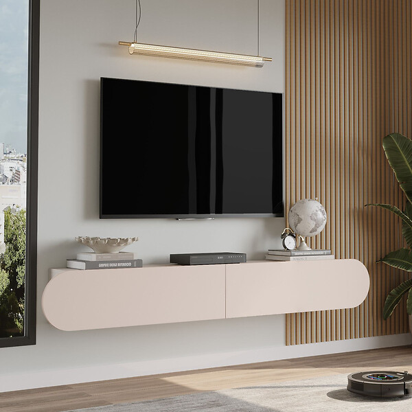 HABITAT ET JARDIN - Meuble TV en bois "LUM1" - 180 x 31 x 29 cm - Crème - large