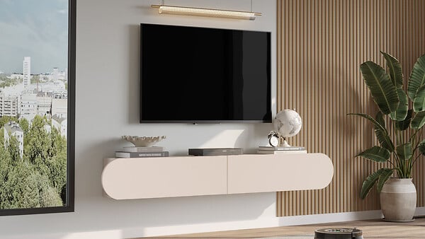 HABITAT ET JARDIN - Meuble TV en bois "LUM1" - 180 x 31 x 29 cm - Crème - large