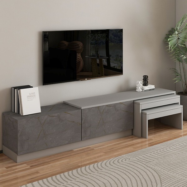 HABITAT ET JARDIN - Meuble TV en bois "Nest" - 180 x 30 x 36 cm - Gris - large