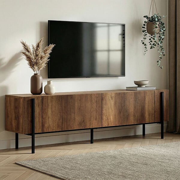 HABITAT ET JARDIN - Meuble TV en bois "Nexus" - 180 x 30 x 45 cm - Noyer Baroque / Noir - large