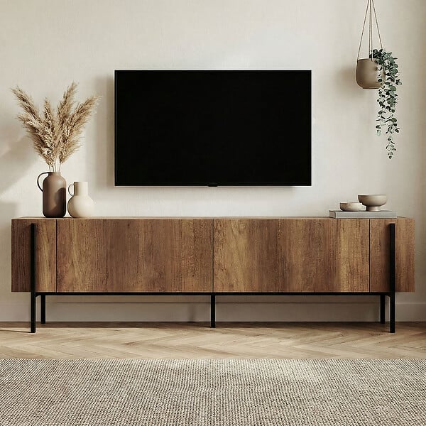 HABITAT ET JARDIN - Meuble TV en bois "Nexus" - 180 x 30 x 45 cm - Noyer Baroque / Noir - large