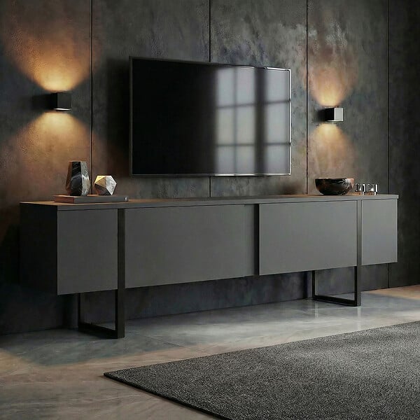 HABITAT ET JARDIN - Meuble TV en bois "Onera" - 180 x 30 x 50 cm - Anthracite / Noir - large