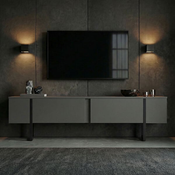 HABITAT ET JARDIN - Meuble TV en bois "Onera" - 180 x 30 x 50 cm - Anthracite / Noir - large
