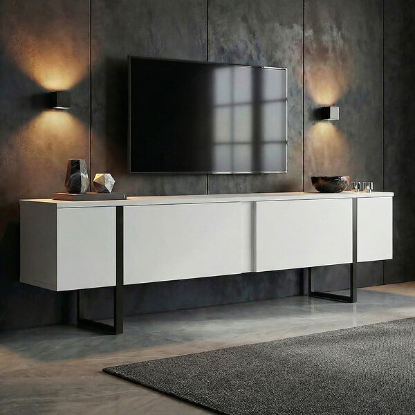 HABITAT ET JARDIN - Meuble TV en bois "Onera" - 180 x 30 x 45 cm - WhiteBlack - large