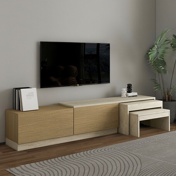 HABITAT ET JARDIN - Meuble TV en bois "Nest" - 180 x 30 x 36 cm - Beige - large